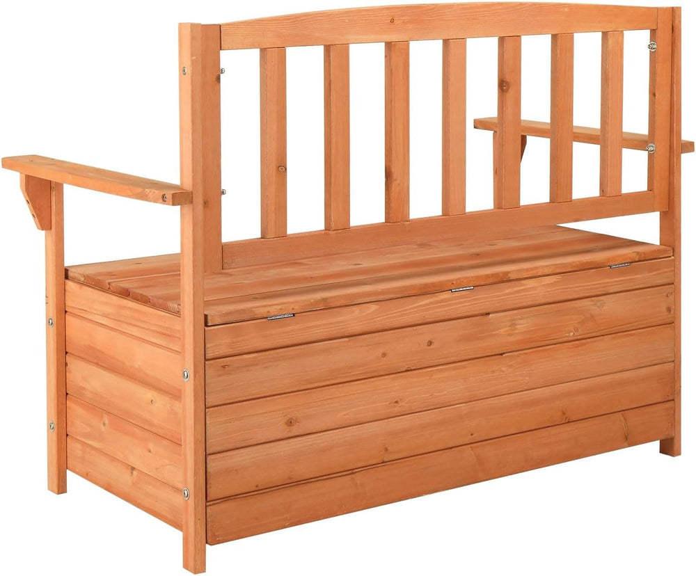 Outdoor Cedar Wood Storage Bench with Backrest and Armrests | 44.09 x 22.83 x...