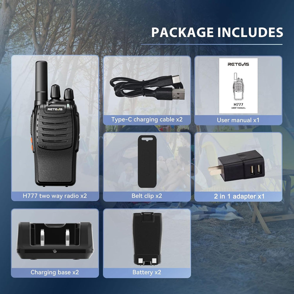 Retevis H-777 Rechargeable Walkie Talkies, Compact 2 Way Radio Flashlight