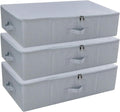 Pack of 3, Folding Under the Bed Storage Bins with Lids, Clothes, Shoes, Blanket, Bedding Closet Organizer Containers, Bedroom Storage Organizer Basket, Space Saving Organiser Bins, Light Gray