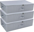 Pack of 3, Folding Under the Bed Storage Bins with Lids, Clothes, Shoes, Blanket, Bedding Closet Organizer Containers, Bedroom Storage Organizer Basket, Space Saving Organiser Bins, Light Gray