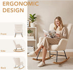 Furniliving Nursery Rocking Chair Modern Armchair Upholstered Glider Rocking Chair Nursery Chair Reading Chair with High Backrest Solid Wood Base for Bedroom, Living Room, Office, White, Teddy