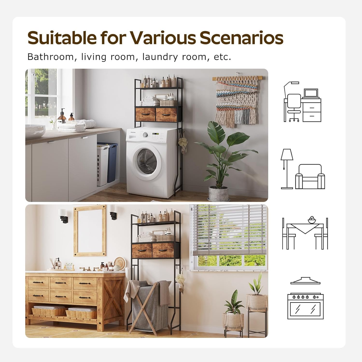 Over The Toilet Organizer,Bathroom Shelves Behind Toilet Organizer, Space-Saving Over Toilet Shelf for Bathroom Organizers and Storage