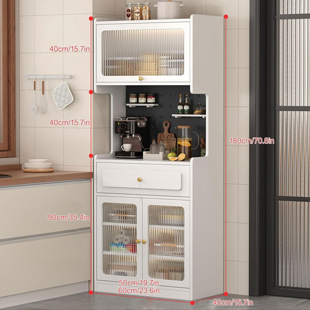 Pantry Cabinet, Kitchen Pantry Storage Cabinet with 3 Doors, Arched Pantry Ca...