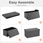 Sweetcrispy 30 Inch Folding Storage Ottoman Bench, Ottoman with Storage | Large Hidden Storage Chest with Padded Seat, Foot Rest Stool, End of Bed Bench for Bedroom, Living Room, Linen Fabric, Gray