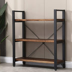 Natural Real Solid Wood Bookcase,3 Tier Metal and Wood Open Book Shelf Storage Farmhouse Wide Etagere Bookcase for Office Living Bedroom