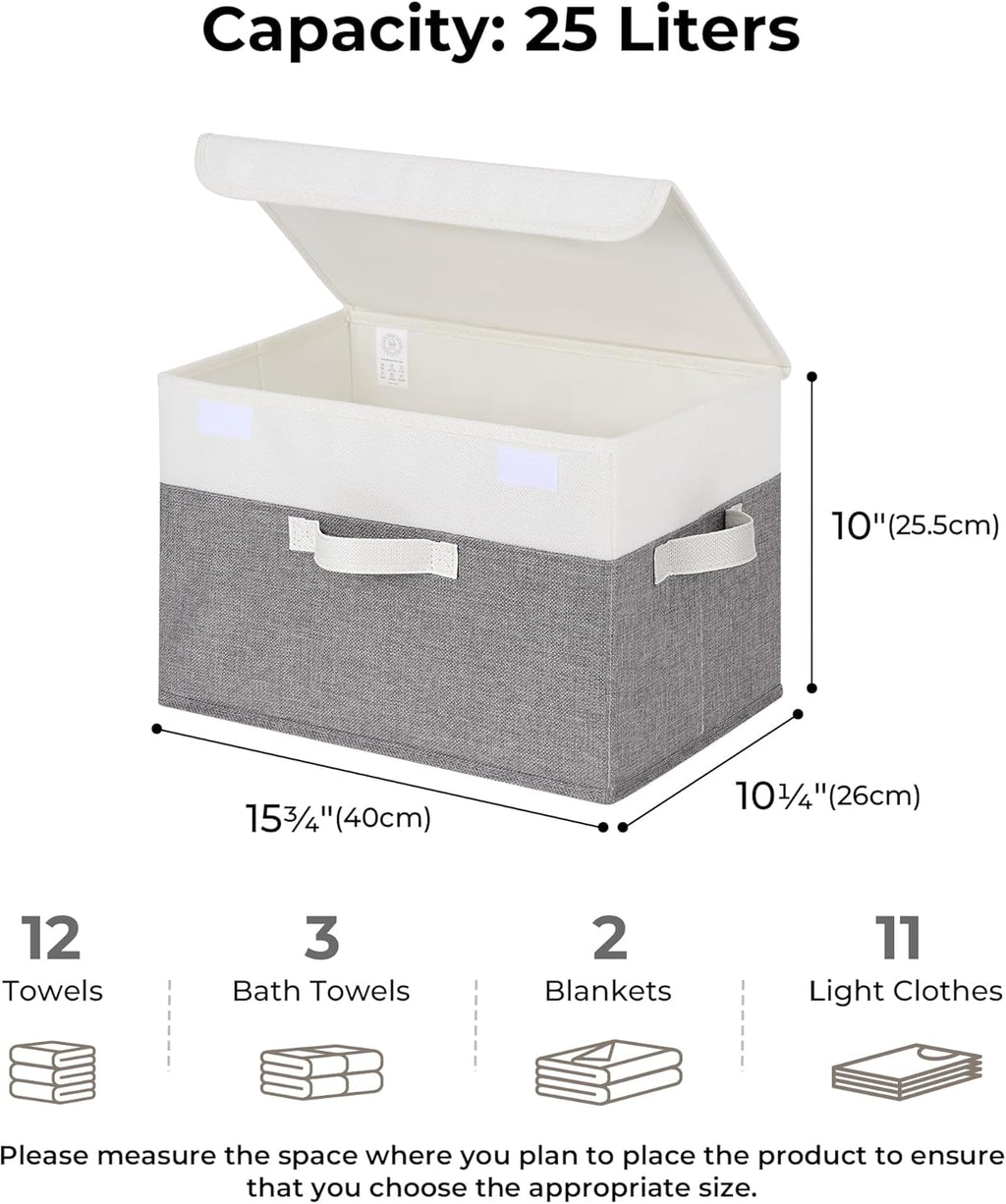 GRANNY SAYS Fabric Storage Boxes, Keepsake Box, Large Storage Bins with Lids, Closet Organizers, Toy Organizer, Storage Baskets for Shelves, White/Gray, 2-Pack