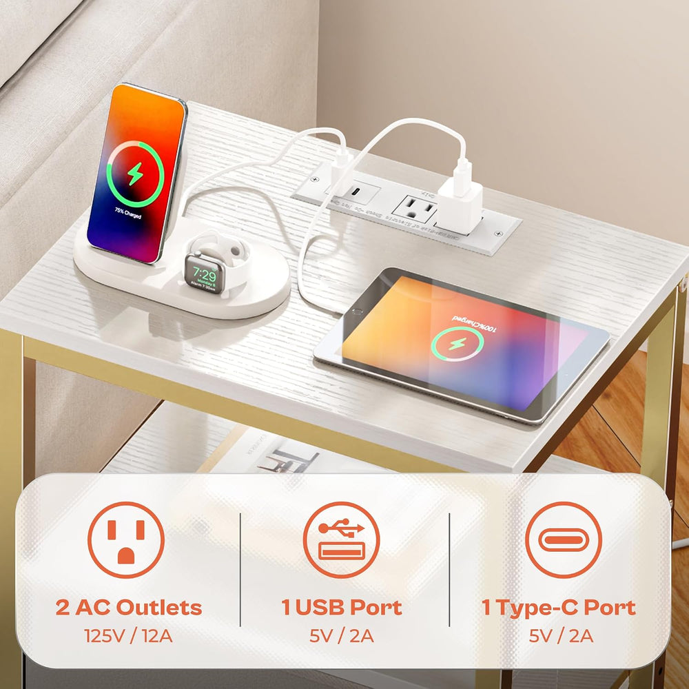 SUPERJARE Nightstand with Charging Station, Bed Side Table with Adjustable Fa...