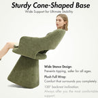 360° Swivel Dining Chair with Arms Set of 6, Chenille Upholstered Barrel Accent Kitchen Chairs with Hollow High Back, Deskchair for Dining Room Bedroom Vanity, Moss Green