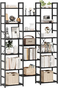 NUMENN Triple Column 6 Tier Bookshelf, Bookcase with 17 Open Display Shelves, Adjustable Rustic Industrial Style Book Shelves, Modern Bookshelves for Bedroom, Living Room and Home Office, Black