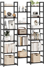 NUMENN Triple Column 6 Tier Bookshelf, Bookcase with 17 Open Display Shelves, Adjustable Rustic Industrial Style Book Shelves, Modern Bookshelves for Bedroom, Living Room and Home Office, Black