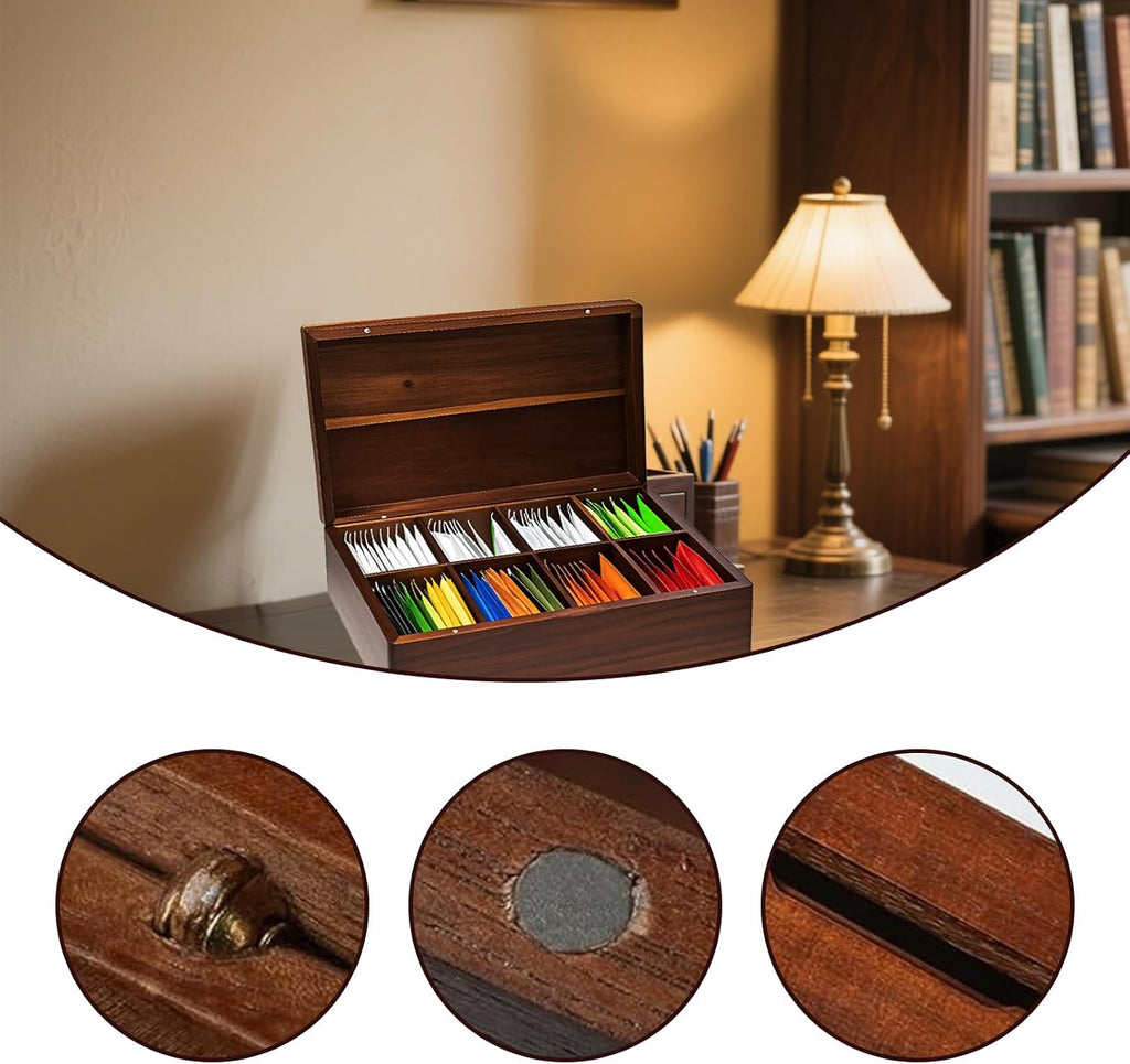 Acacia Wooden Tea Bag Organizer with Magnetic Lid, 8 Compartments Wooden Tea Box Organizer,Tea Bags Storage Organizer for Tea Bags & Beverage Supplies.