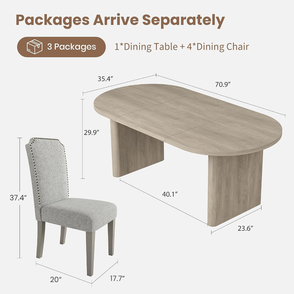 GarveeHome 5-Piece 70.8 Inch Oval Dining Table Set with Upholstered Dining Ch...