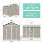 UDPATIO Outdoor Shed 7.5x10.7 FT, Plastic Storage Shed for Bike, Garbage Can, Tool, Outside Sheds & Resin Shed with Lockable Door for Backyard, Patio, Lawn, Standstone