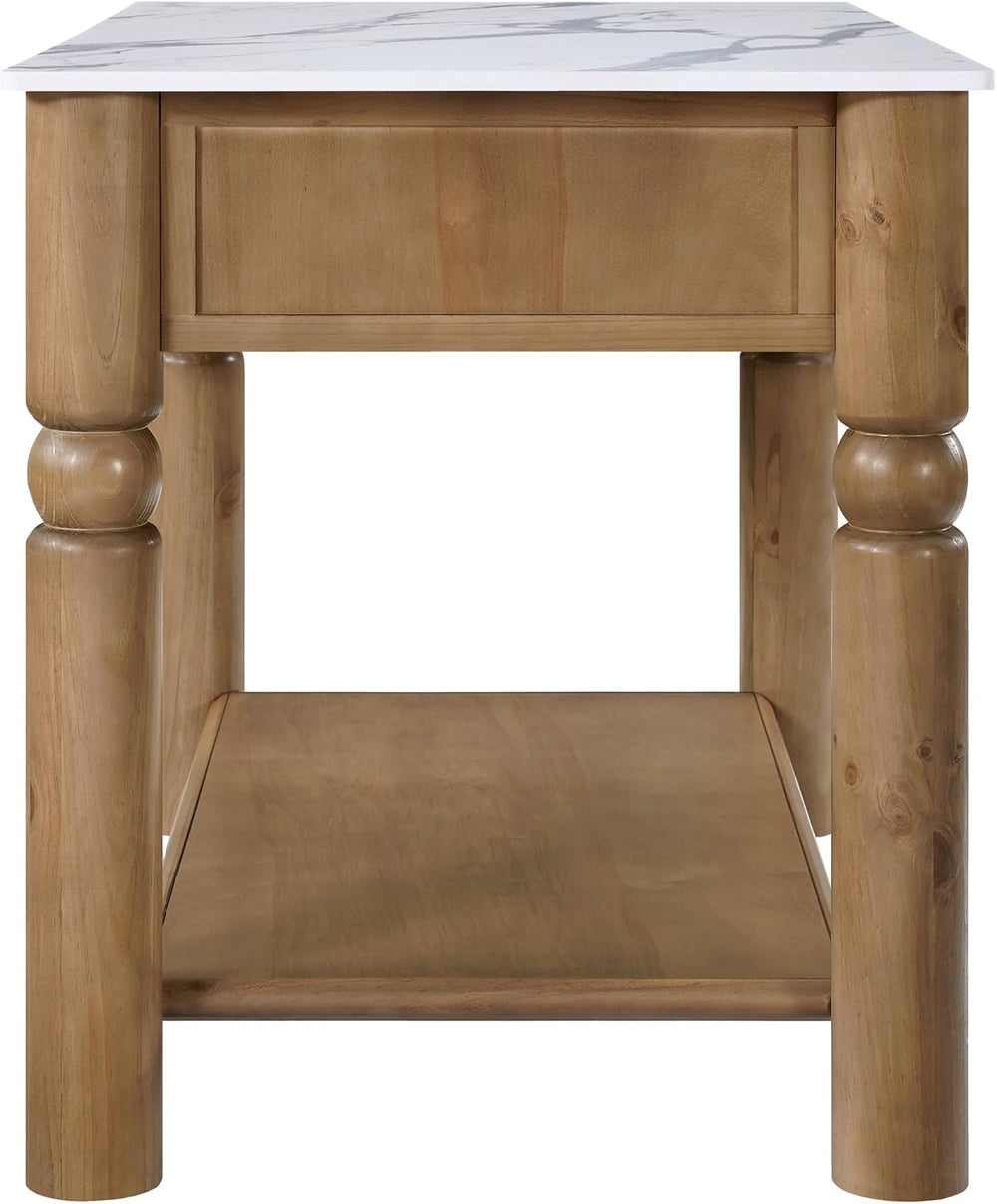 Christopher Knight Home Athen Wooden Kitchen Island with Storage & Marble...