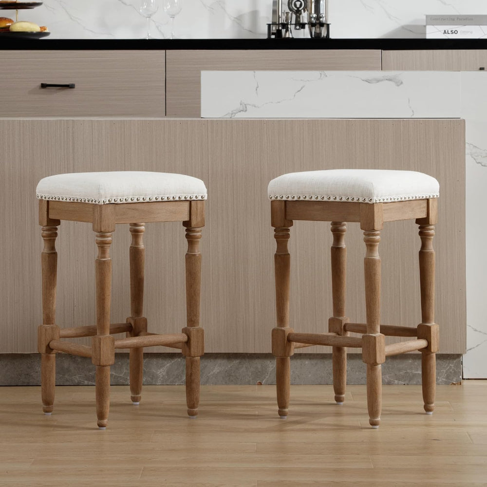 26" Backless Bar Stools Set of 4 for Kitchen Island, Farmhouse Wooden Co...