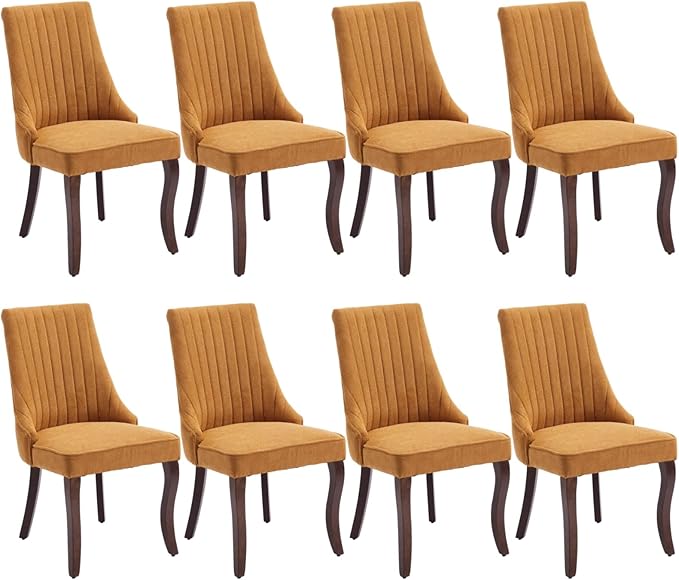 Linen Dining Chairs Set of 8,Comfy Fabric Upholstered Chairs for Kitchen Livi...