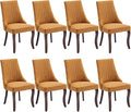 Linen Dining Chairs Set of 8,Comfy Fabric Upholstered Chairs for Kitchen Living Room,Channel Tufted Dining Room Chairs with Curved Solid Wood Legs(Yellow,8 Pcs)