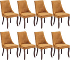 Linen Dining Chairs Set of 8,Comfy Fabric Upholstered Chairs for Kitchen Living Room,Channel Tufted Dining Room Chairs with Curved Solid Wood Legs(Yellow,8 Pcs)