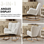 Nursery Rocking Chair, Teddy Upholstered Glider Chair with Thick Cushion, Tufted Gliding Rocker Chair with Wood Leg, Cozy Rocking Armchair, Accent Rocking Chair for Living Room (Ivory)
