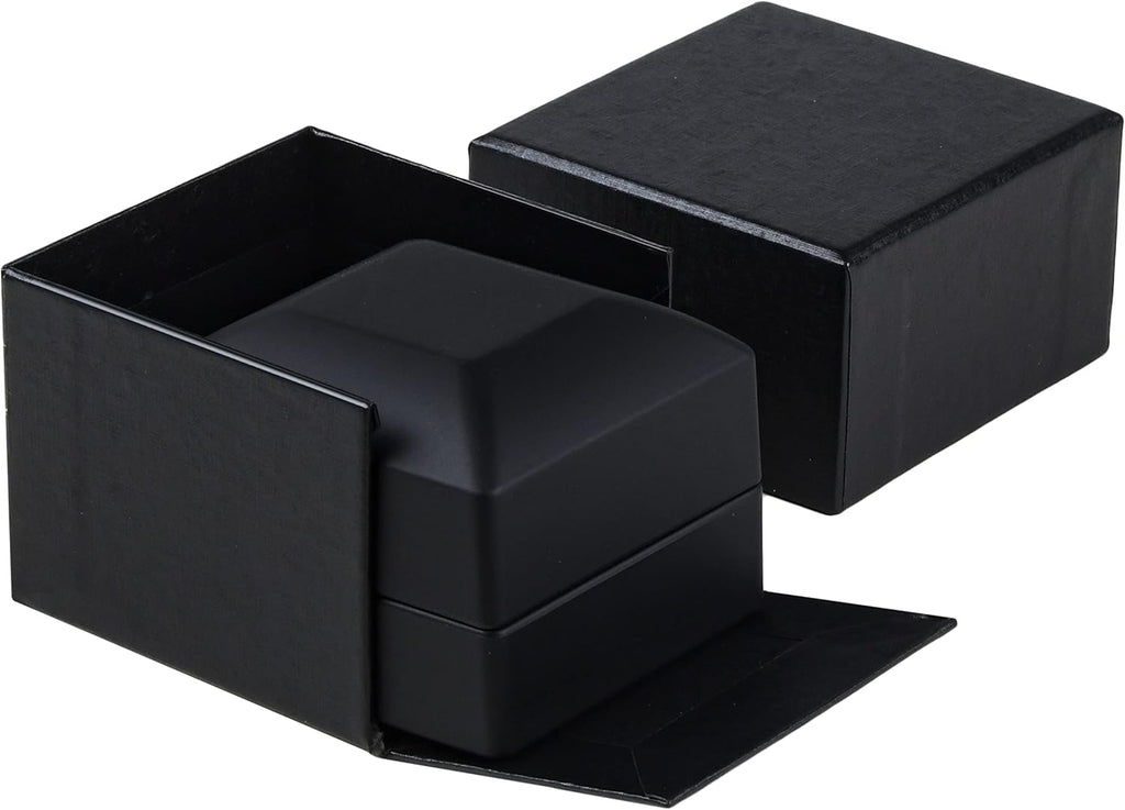 Allure - Luxury Ring Box With LED Light, Square Shaped Elegant Diamond Ring Case, For Unique Proposal, Engagement Or Wedding, Small, Black Velvet Interior Jewelry Display Gift Box For Promise Rings.