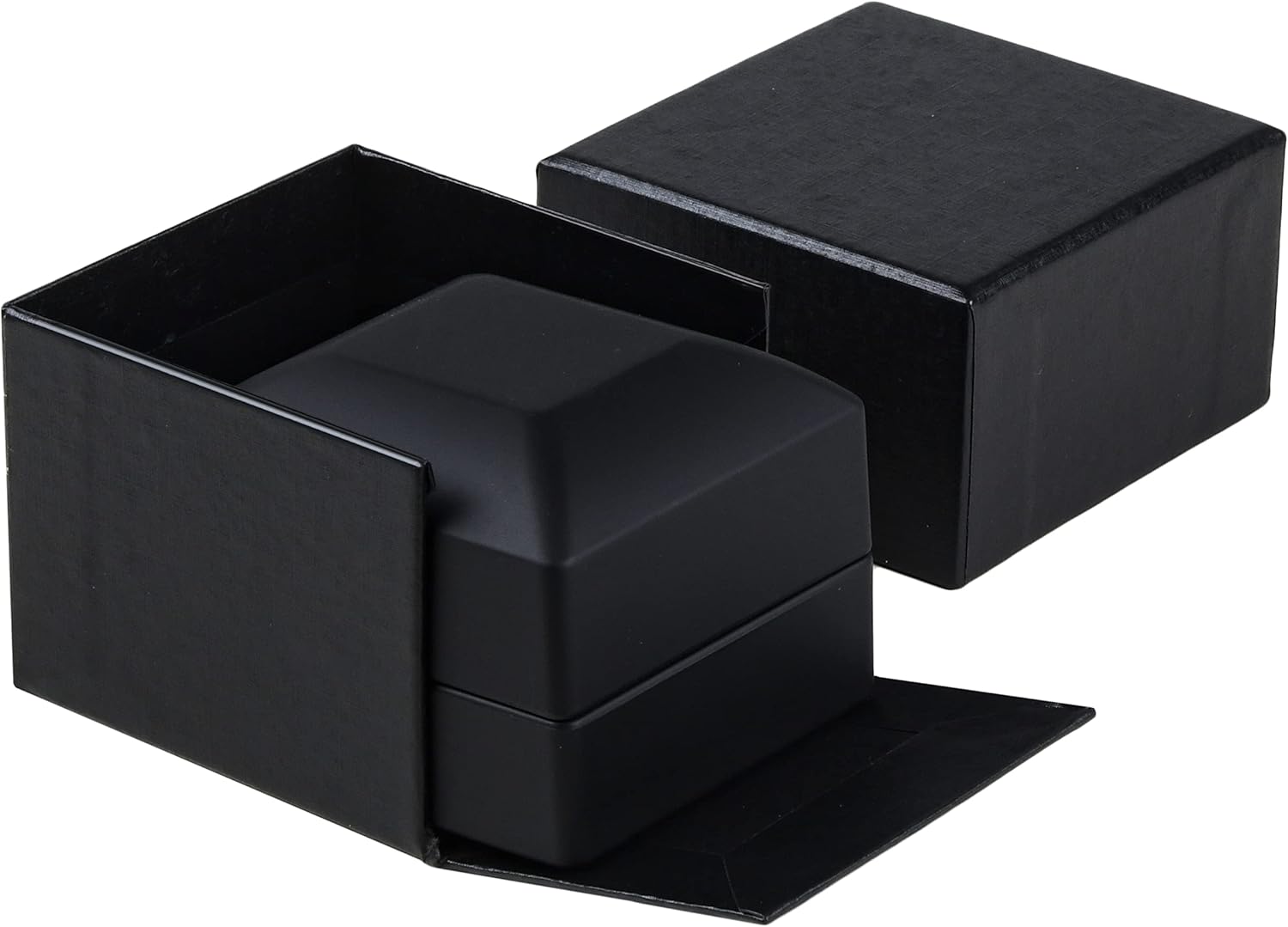 Allure - Luxury Ring Box With LED Light, Square Shaped Elegant Diamond Ring Case, For Unique Proposal, Engagement Or Wedding, Small, Black Velvet Interior Jewelry Display Gift Box For Promise Rings.