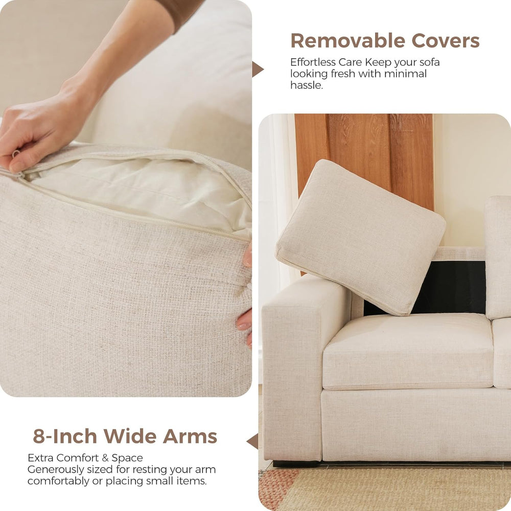 ELUCHANG 85" Modern Couches for Living Room, Natural Linen 3 Seat Sofa, ...
