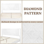 Bme Ethan Queen Bed Frame with Diamond Headboard, Mid-Century Modern, Solid Acacia Wood, No Box Spring Needed, Fits All Mattresses, Rustic White