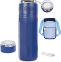 Insulin Cooler Travel Case for 4 Pens,Medication Cooler for Travel with Temp Display&Ice Packs，Diabetic Insulin Case with Portable Cup Sleeves，Supports Mobile Power Cooling，TSA Approved(Blue)