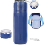 Insulin Cooler Travel Case for 4 Pens,Medication Cooler for Travel with Temp Display&Ice Packs，Diabetic Insulin Case with Portable Cup Sleeves，Supports Mobile Power Cooling，TSA Approved(Blue)