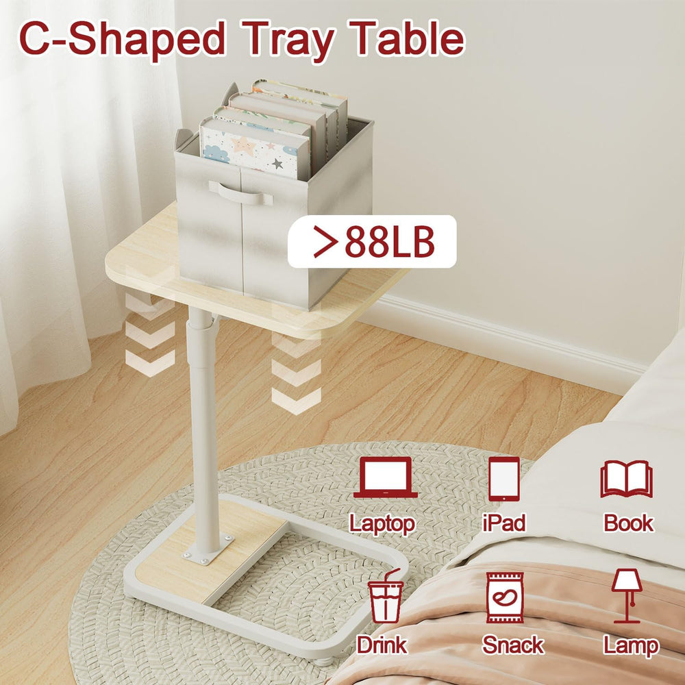GOYLSER C Shaped End Table for Couch, Height Adjustable Rotatable Couch Tray ...