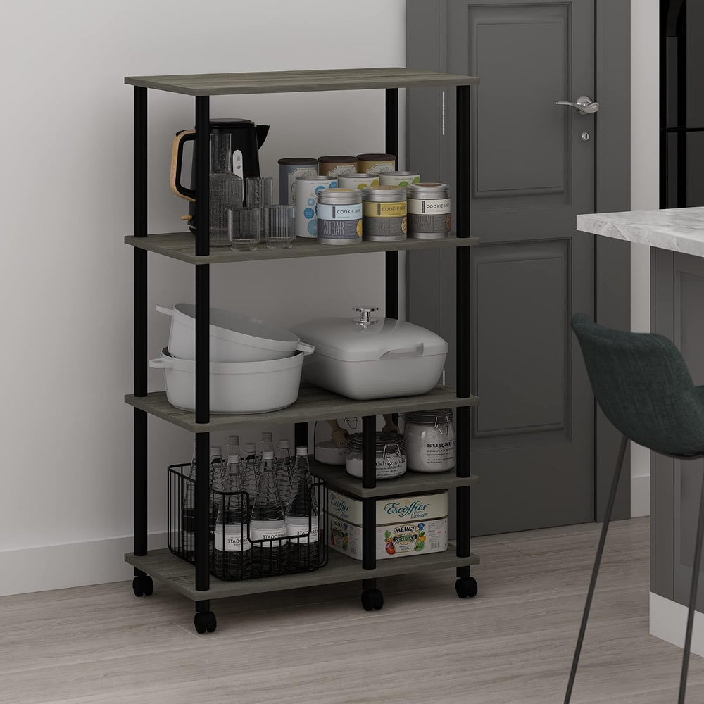 Furinno Turn-N-Tube Bakers Rack with Wheels, 4-Tier Kitchen Storage Cart, Kit...
