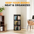 SpaceAid 3 Tier Rotating Bookshelf Tower, Spinning Bookcase Lazy Susan, Revolving 360 Book Shelf Storage Round Carousel, Vertical Rotate Turning Spiral Corner Organizer, Black