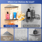 Shower Corner Shelf 304 Stainless Steel Shower Caddy 2 Tier Shower Organizer Niche Extra 6 Hangers Shelves 40 lbs Large Capacity Bathroom Storage for Inside Anti-Rust Drilling Installation(Silver)