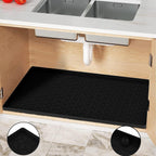 Under Sink Mat for Kitchen, Silicone Waterproof Liner, Flexible Organizer Tray with Drain Hole, 3.3 Gallons Capacity, Easy to Clean (Black, 34x22)
