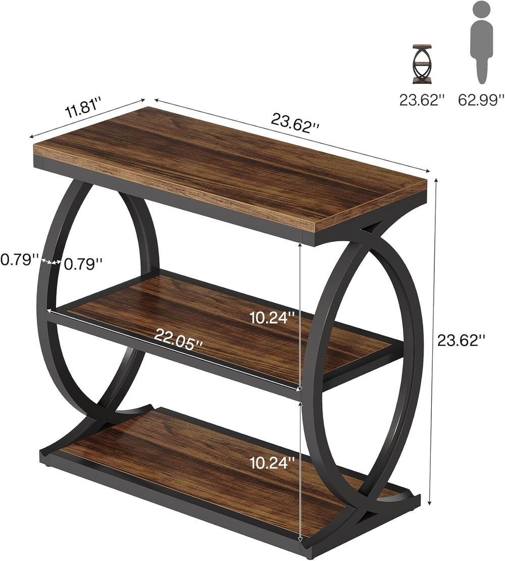 Tribesigns End Table, Narrow 3-Tier End Table for Living Room, Industrial Woo...