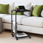 C Shaped End Table Small Side Table with Wheels Slide Under Couch Table for Sofa Adjustable Height C Table with Metal Frame for Living Room Bedroom Bedside, Black