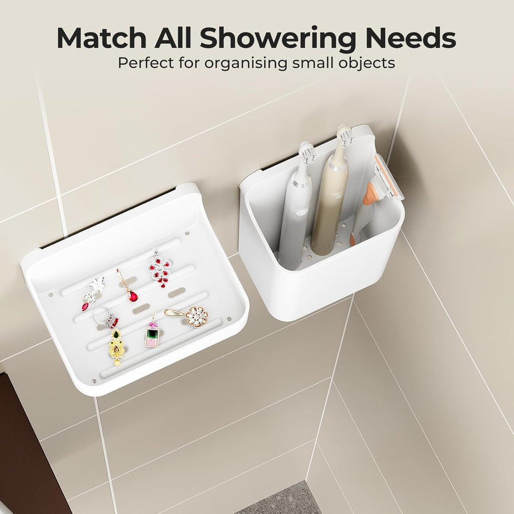 Orimade Shower Caddy 4-Pack, No-Drill Adhesive Shelves for Bathroom, Rustproof ABS Storage Organizer Set, White