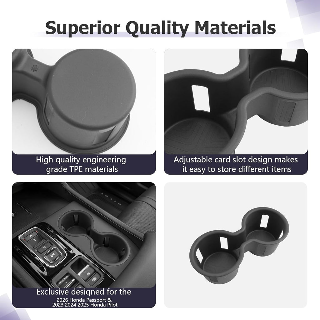 LUWU 2026 Passport Center Console Cup Holder Compatible with 2023 2024 2025 Pilot & 2026 Passport Interior Accessories Center Console Silicone Cup Holder Insert 2025 Pilot Accessories Black