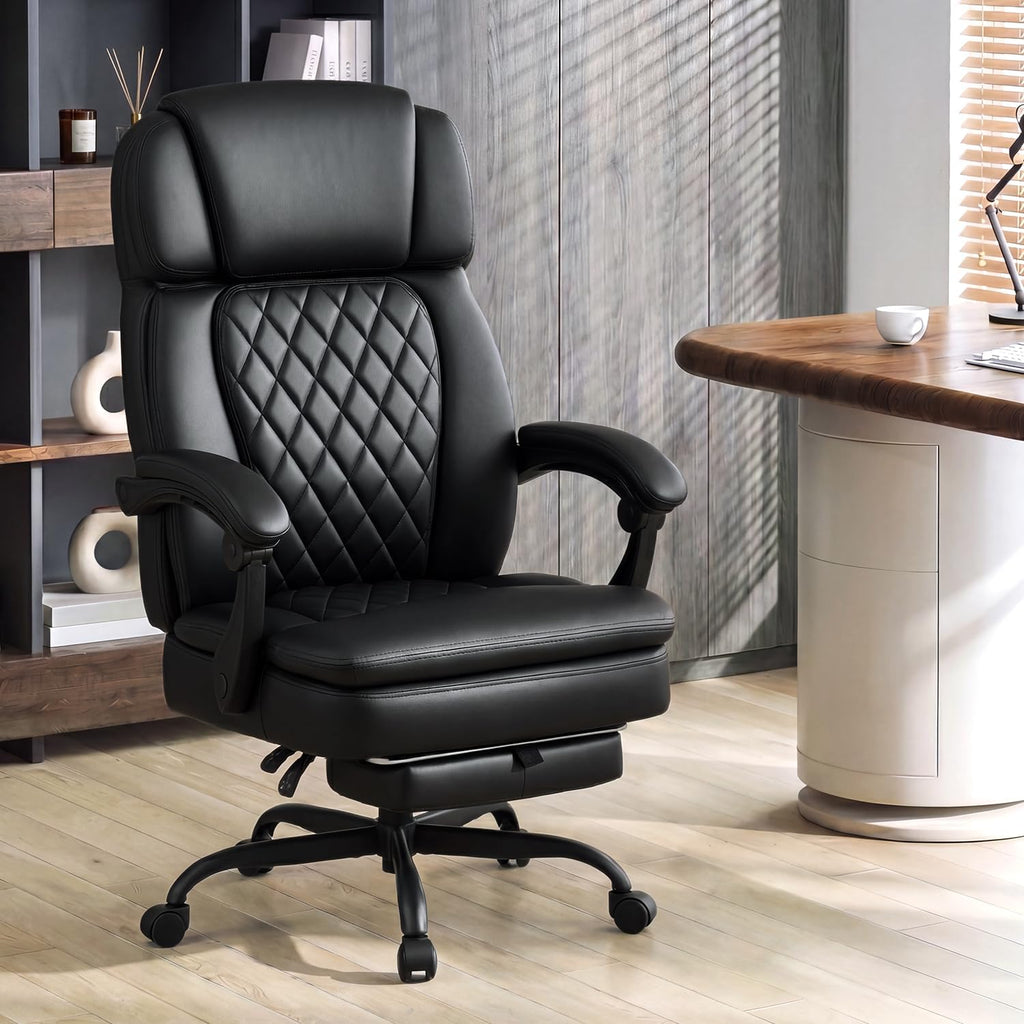 Executive High Back Home Office Chair with Foot Rest & Adjustable Headrest for Lower Back Pain Relief, Comfy Ergonomic Computer Desk Chair 400lb, Padded PU Leather Chair, Pocket Spring seat