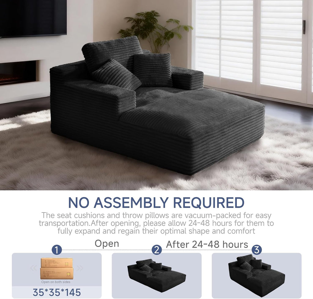 68" Oversized Boneless Chaise Lounge Chair, Cloud Reading Sofa | Oversized Comfort, Boneless Design, High-Density Foam, Deep Seat Support, Soft Corduroy, No Assembly