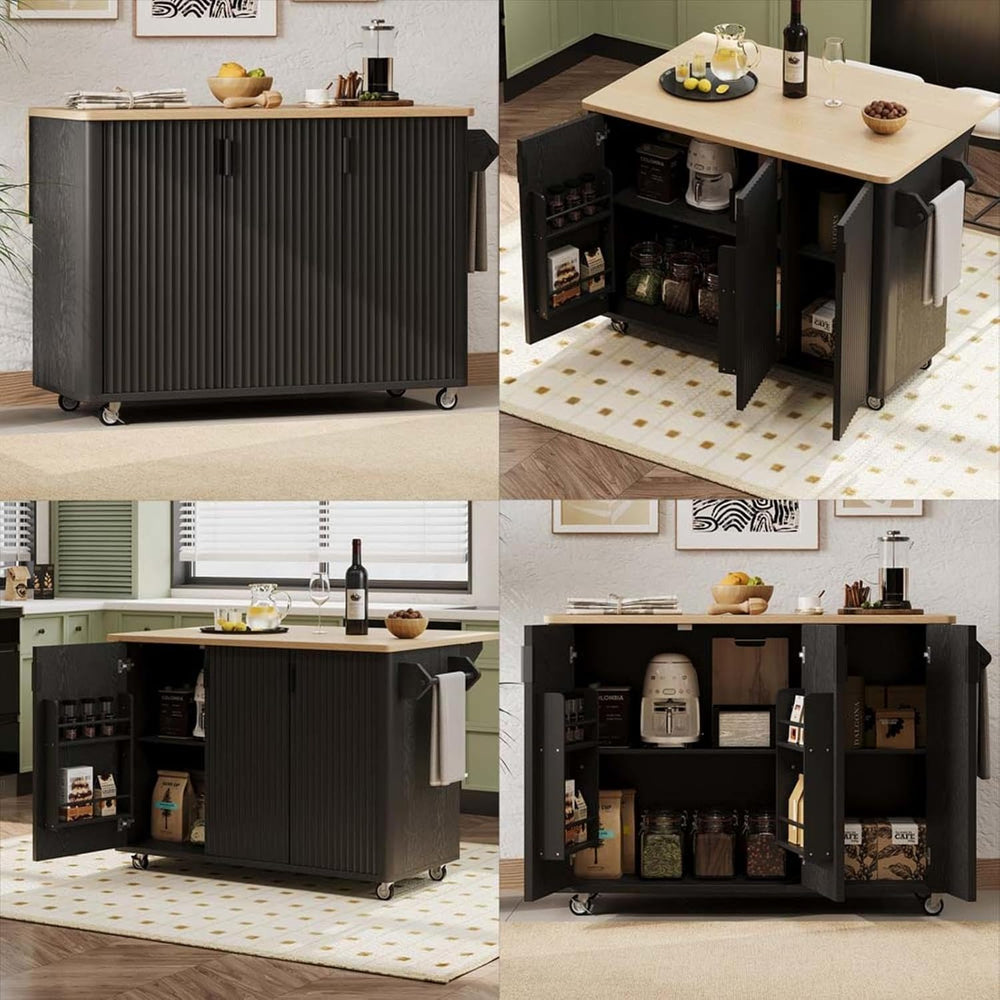 Rolling Kitchen Island with Drop Leaf with Storage and Dining Table, Island T...