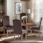 Upholstered Dining Chair Stylish Parsons Kitchen High Back with Silver Nailhead Trim & Wood Legs, 4-Pack, PU Dark Brown