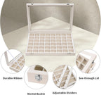 Stratalife Jewelry Organizer, Velvet Earring Storage Box, 13.78"x9.4" | 48 Grid Stackable Jewelry Tray with Clear Lid, Velvet Jewelry Box for Drawer, Necklace Trinket Display Organizer, Beige