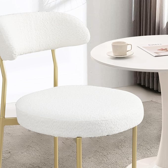3-Pieces 31.5" Round Dining Table Set for 2, White Dining Table & Boucle Upholstered Dining Chairs Set of 2 for Kitchen Dining Room Apartment Small Space(White-Gold Leg Chair)