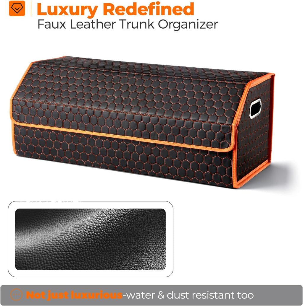 Car Organizers and Storage - Trunk Organizer for Suv Car,Car Trunk Leather Storage Box,Extra Large,Magnetic Lid,Collapsible and Adjustable