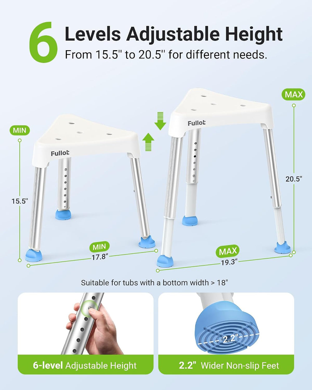 Space-Saving Triangular Shower Chair for Inside Shower, 400 lbs