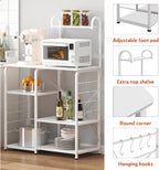sogesfurniture Kitchen Baker's Rack, 35.4'' Utility Microwave Oven Stand, 4-Tier Capacity Utility Storage Shelf with 5 Hooks, White