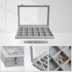 Wudygirl Jewelry Organizer Velvet Jewelry Tray 24 Grid Jewelry Box Earring Holder Organizer Removable Display Case Organizer Glass Top Lid & Lock (24 Grid)