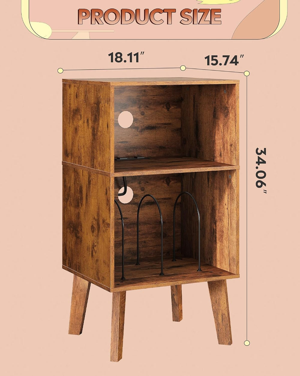 WLIVE Record Player Stand, Modern Nightstand with Storage, Small Space Bedsid...
