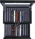 Wood Pen Display case 24 Slot Fountain Pen Box Storage Organizer with Drawer, Top Glass Window Pen Collection Display Case
